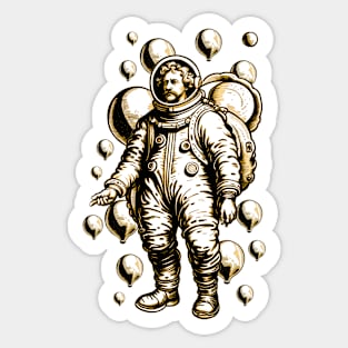 sad astronaut baroque black white graphic illustration design Sticker